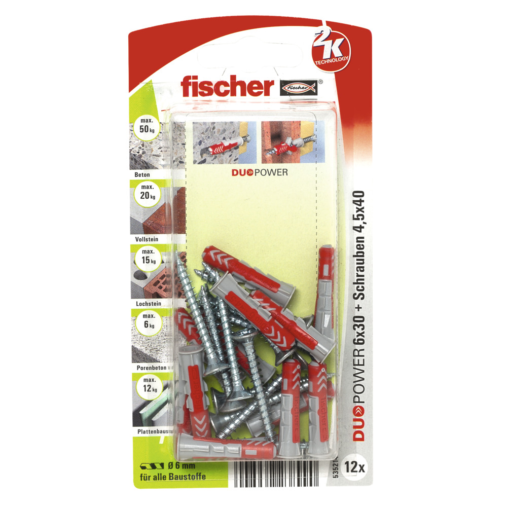 FISCHER Universaldübel Duopower 6x30 S K (12 Stück)